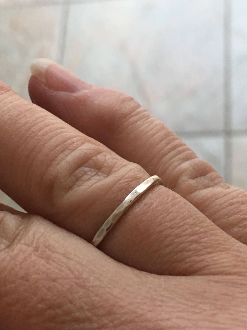 Hand dented Hammered silver ring Tiny dents hammered silver or copper ring 1.5 mm skinny band.