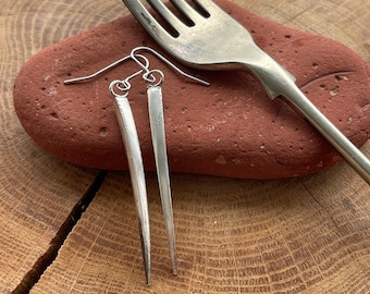 Vintage fork earrings silver copper plated fork spike earrings. curved metal. rustic. vintage fork. recycled.