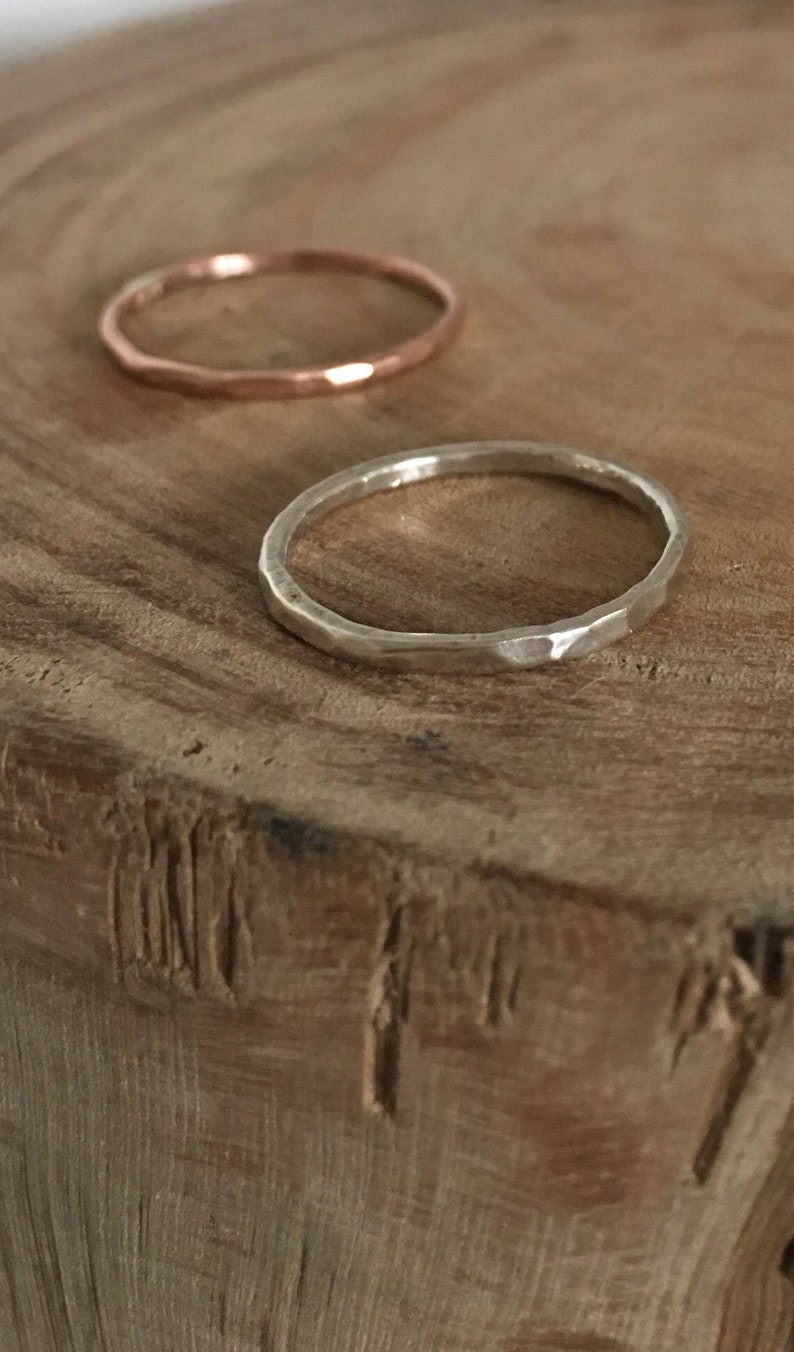Hand dented Hammered silver ring Tiny dents hammered silver or copper ring 1.5 mm skinny band.
