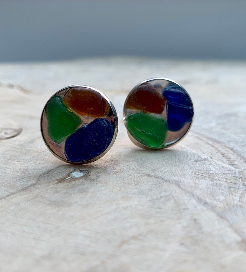 Resin set. Or Mixed gemstones Beach sand seaglass and pottery cufflinks Square Mens beach style cufflinks Seaglass cufflinks round