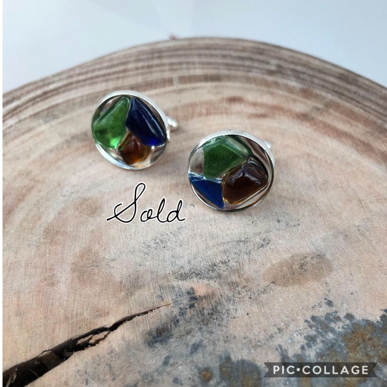 Resin set. Or Mixed gemstones Beach sand seaglass and pottery cufflinks Square Mens beach style cufflinks Seaglass cufflinks round