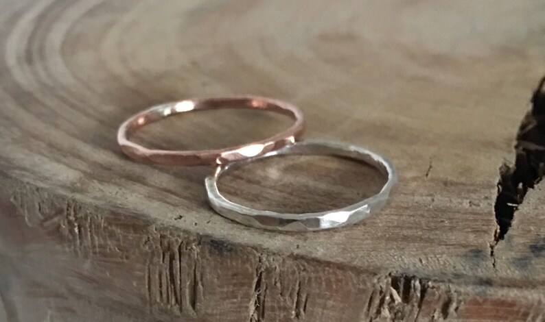 Hand dented Hammered silver ring Tiny dents hammered silver or copper ring 1.5 mm skinny band.