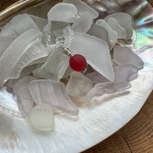 seabead silver necklace. Choose red single. yellow blue double. seaglass necklace. spinner image 10