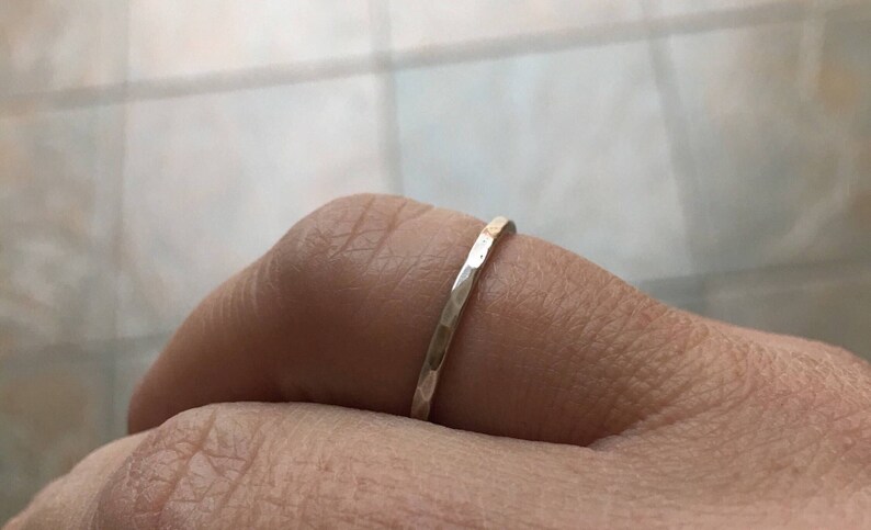 Hand dented Hammered silver ring Tiny dents hammered silver or copper ring 1.5 mm skinny band.