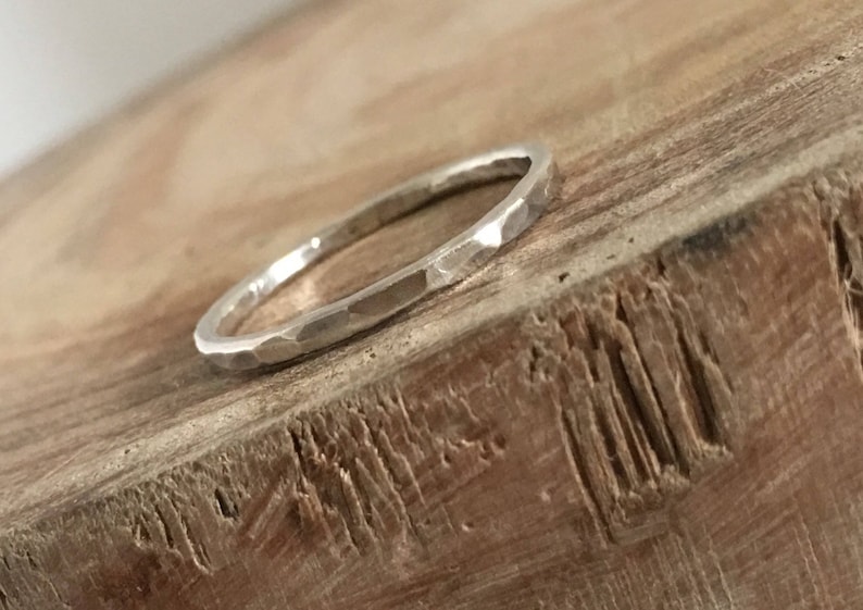 Hand dented Hammered silver ring Tiny dents hammered silver or copper ring 1.5 mm skinny band.