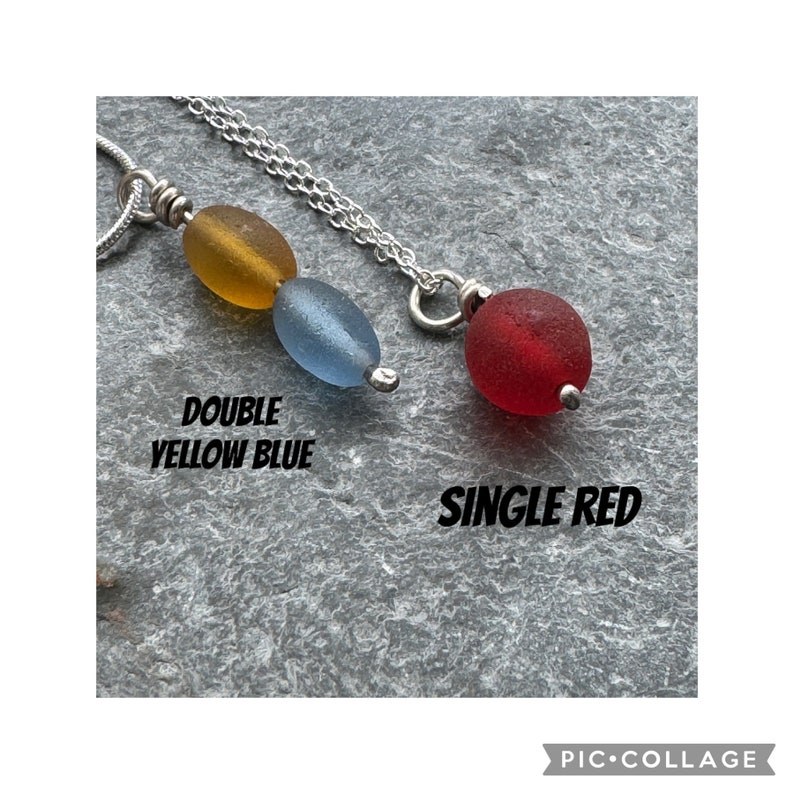 seabead silver necklace. Choose red single. yellow blue double. seaglass necklace. spinner image 8