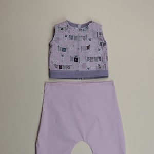 Patterned shirt and pink trousers, newborn 0-1 month - handmade - 100% cotton