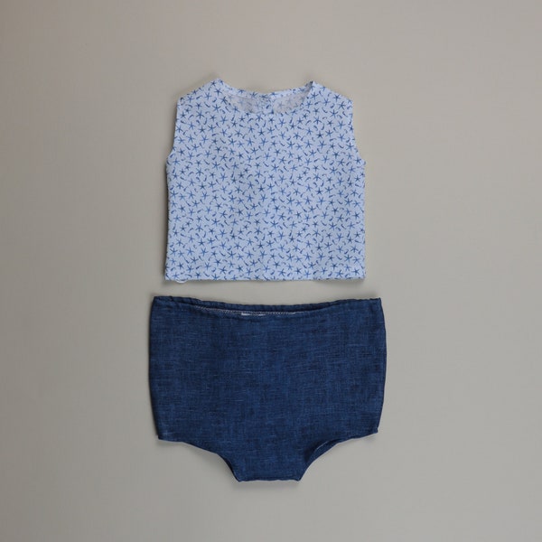 Beach shirt and jeans shorts, newborn 0-1 month - handmade - 100% cotton