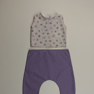 Provençal sleeveless shirt and mauve shorts, outfit for newborn - handmade - 100% cotton