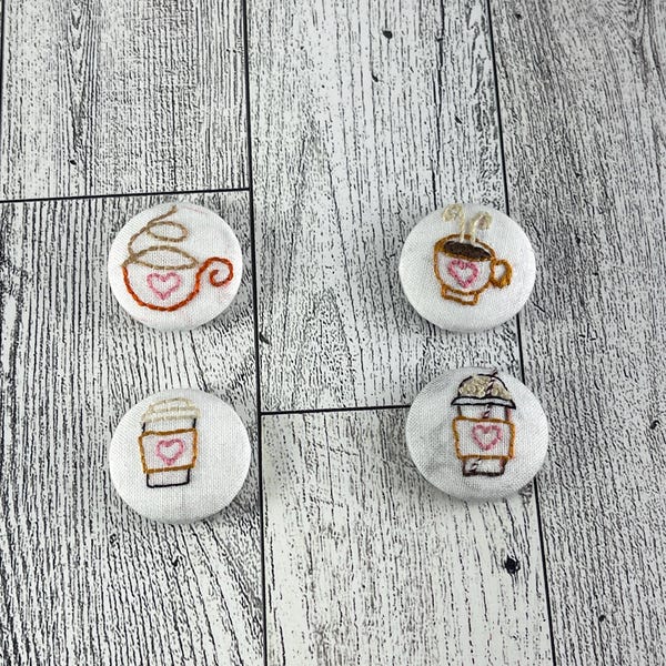 Café Love Hand Embroidered Magnet Set- Set of 4