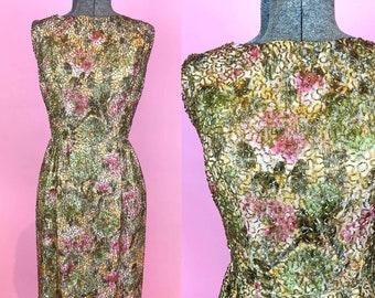 1960s Beaded Watercolor Jacquard Wiggle Dress