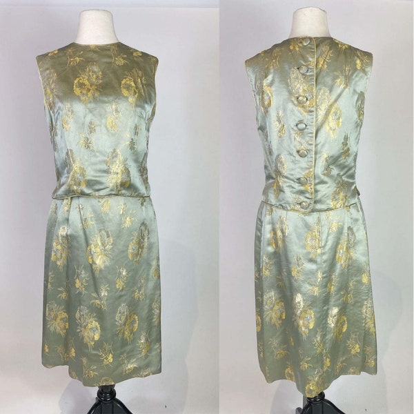 1960s Petite Sophisticates Floral Gold Jacquard 2 pc. Set