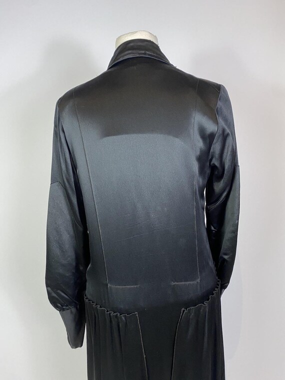 1920s Black Silk Satin Long Sleeve Wrap Flapper D… - image 7