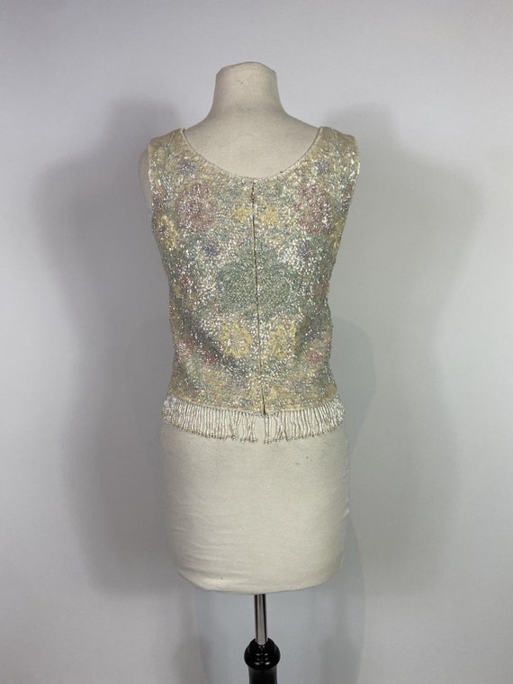 1950s - 1960s Wool with Pastel Beaded Floral Prin… - image 3