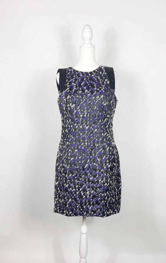 dark purple versace dress Versace Collection Black & Purple Knit Dress with Pleated Detail