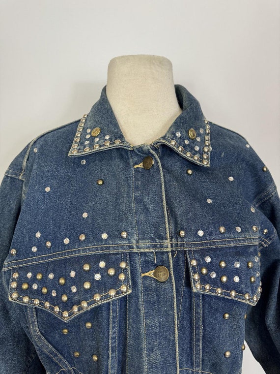 1980s - 1990s Don't Stop Silver Studded Denim Jac… - image 3