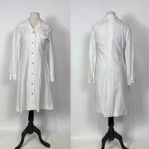 1960s - 1970s Anjac Fashions White Eyelet Lace Co… - image 1