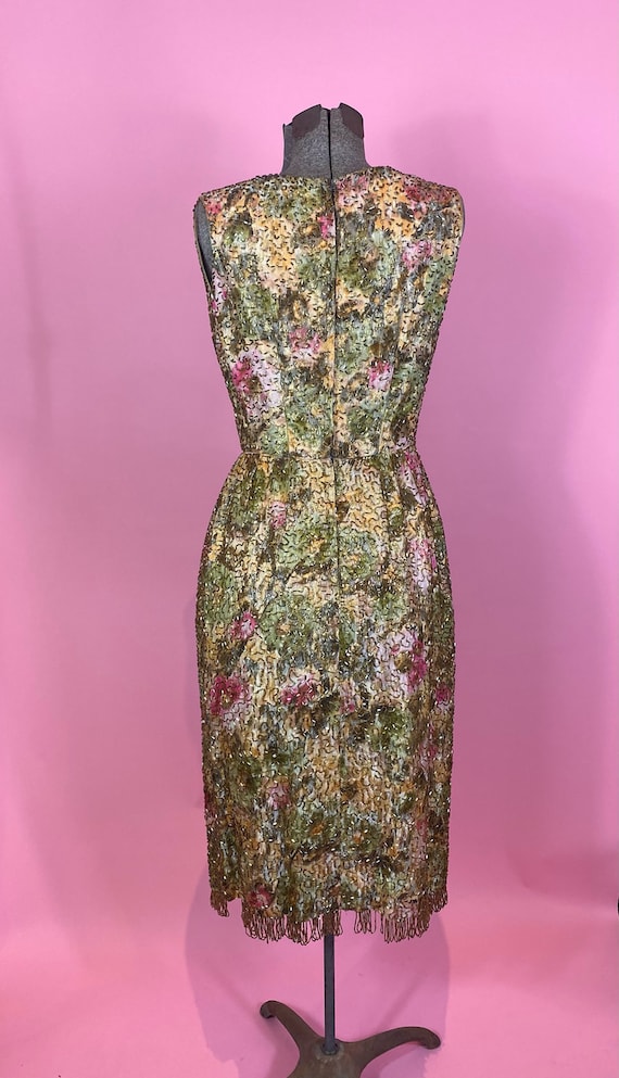 1960s Beaded Watercolor Jacquard Wiggle Dress - image 5