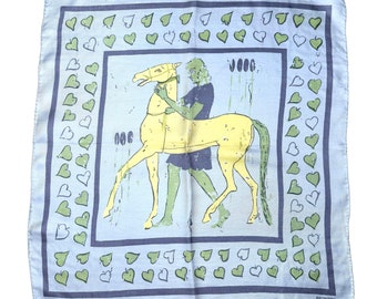 1970s Bronzini Equestrian Horse Print Silk Scarf