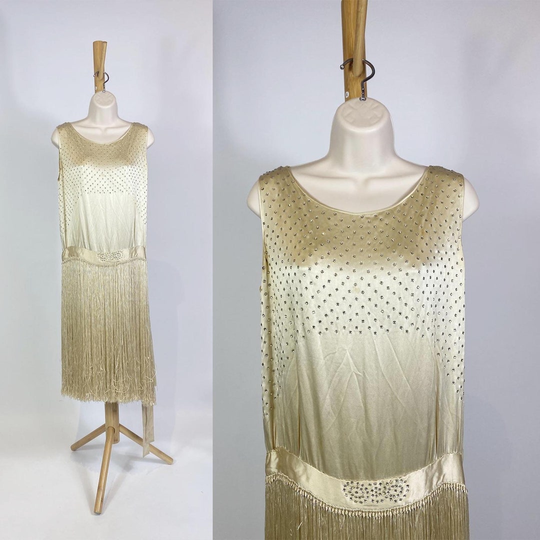 Sparkly Champagne Fringe 1920s Dress with 5-Piece Accessories Set