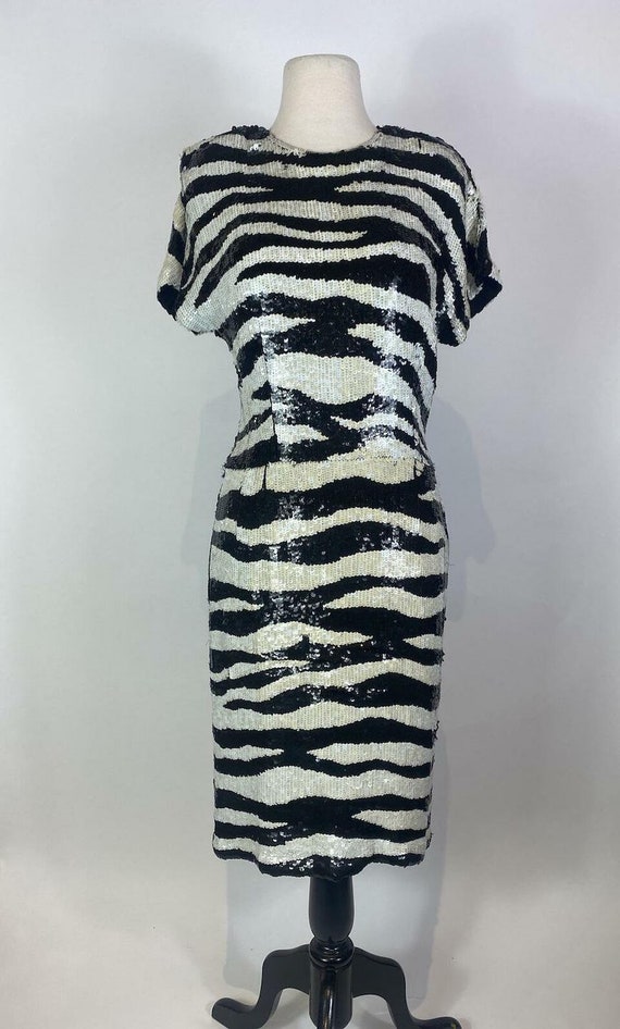 1980s Pure Silk Zebra Sequin Dress - image 2