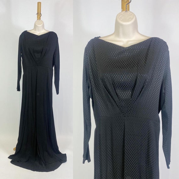 1930s Black Long Sleeve Cowl Neck Floor Length Go… - image 1