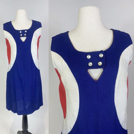 1960s Colorblock Canvas Shift Dress - image 1