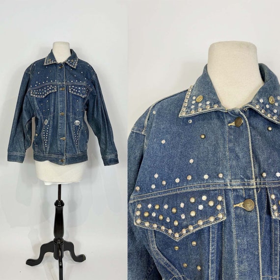 1980s - 1990s Don't Stop Silver Studded Denim Jac… - image 1
