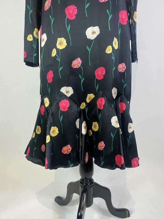 1980s Pauline Trigere Silk Drop Waist Poppy Flowe… - image 6