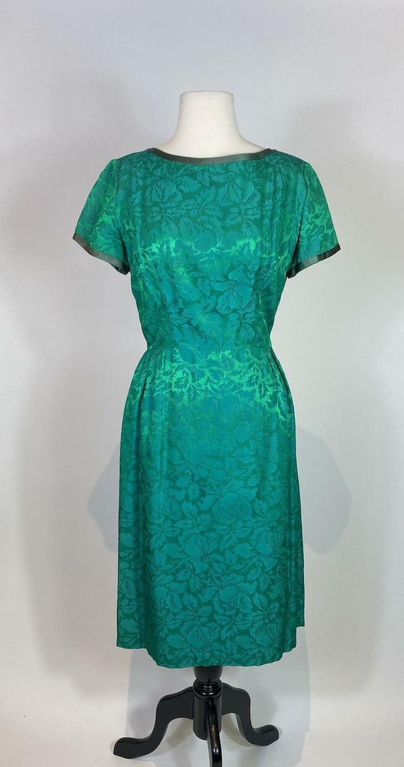 1960s Blue Green Jacquard Dress and Jacket Set - image 4