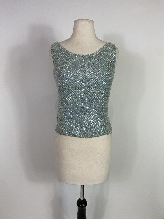 1950s - 1960s Blue Wool and Sequin Tank Top - image 2