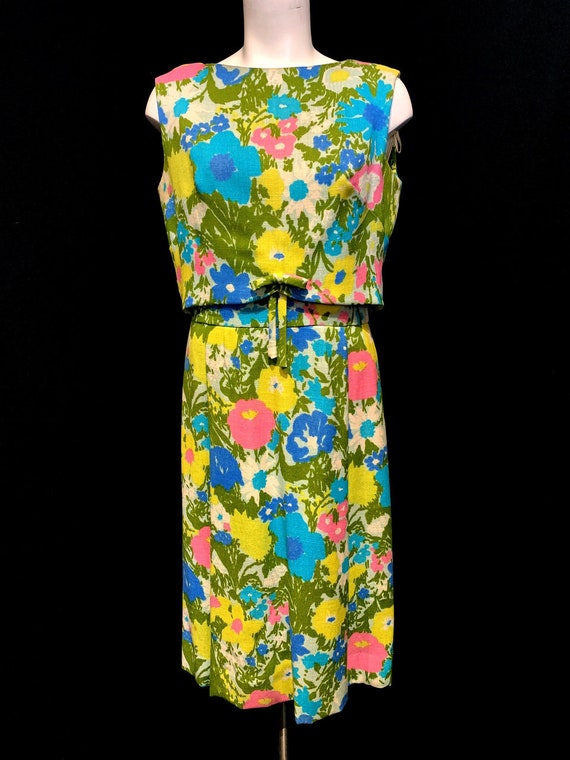 1960's Bright Floral 2 Piece Dress - image 2