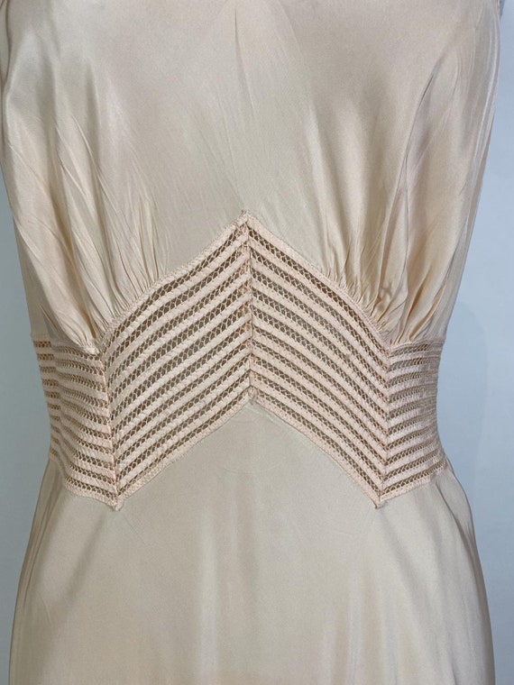 1940s Pink Rayon Maxi Slip Dress with Floral Embr… - image 5