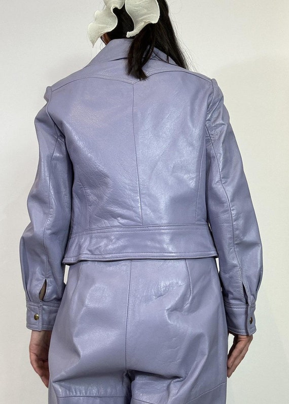 1970s Lavender Purple Leather Jacket and Bell Bot… - image 10