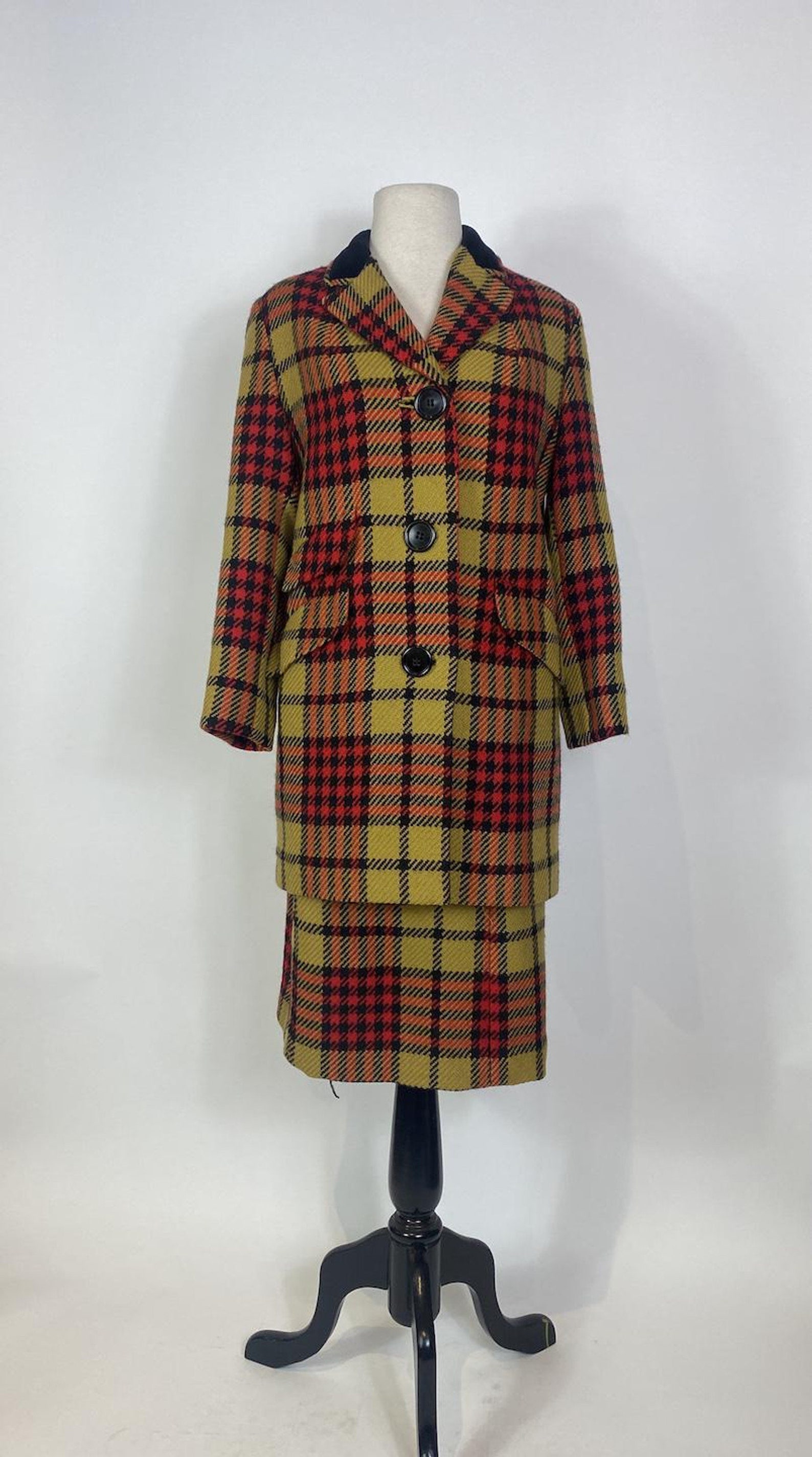 1960s Plaid Wool Jacket Skirt and Purse 3 Pc. Set Etsy
