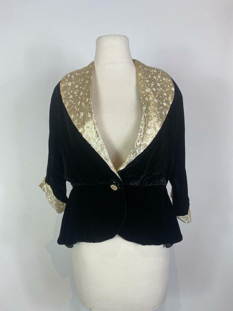 1940s Velvet with Gold Brocade Pearl Embellished Jacket image 1