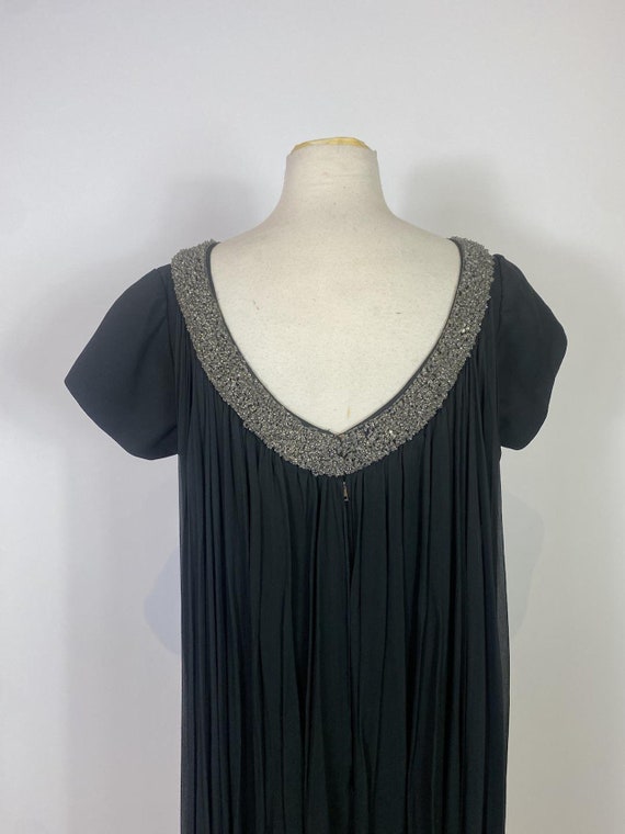 1960s Black Chiffon Beaded Neckline Mod Dress - image 6