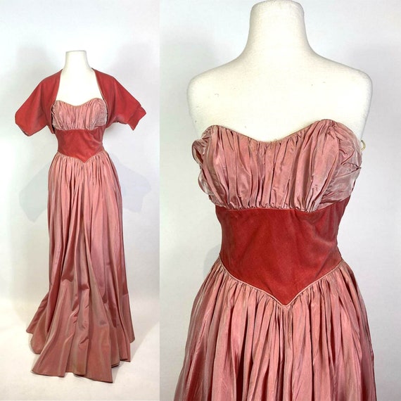 1950s Silk Taffeta and Velvet Bolero Gown Set - image 1