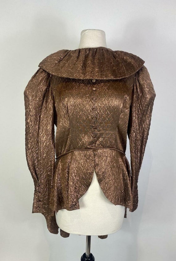 1980s Metallic Silk Brocade Peplum Shirt