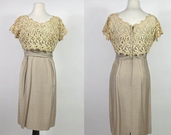 1950s - 1960s Mid Century Lace Overlay Taffeta Dress