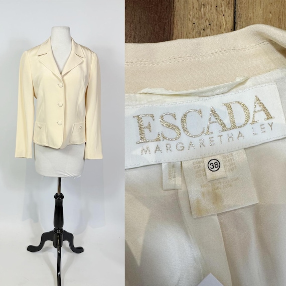 1990s - Y2K Escada Cream Silk Blazer Jacket - image 1