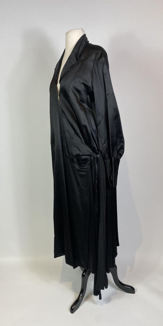 1920s Black Silk Satin Long Sleeve Wrap Flapper D… - image 4