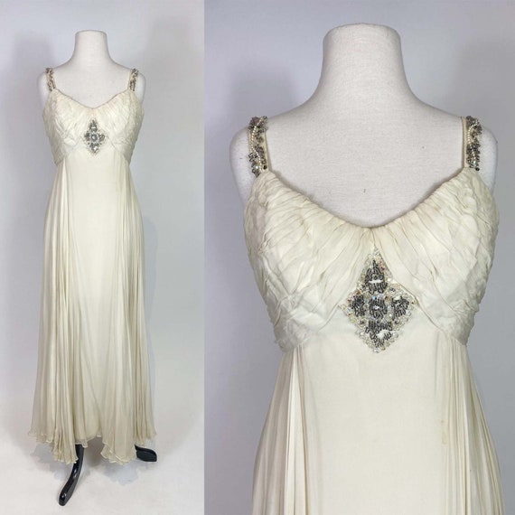 1960s Silk Chiffon Beaded Gown - image 1