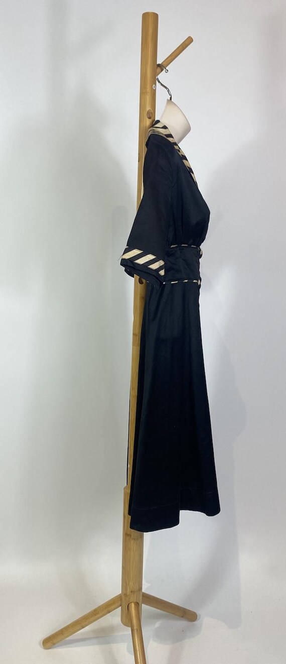 1940s Black Cotton Striped Trim Day Dress - image 4