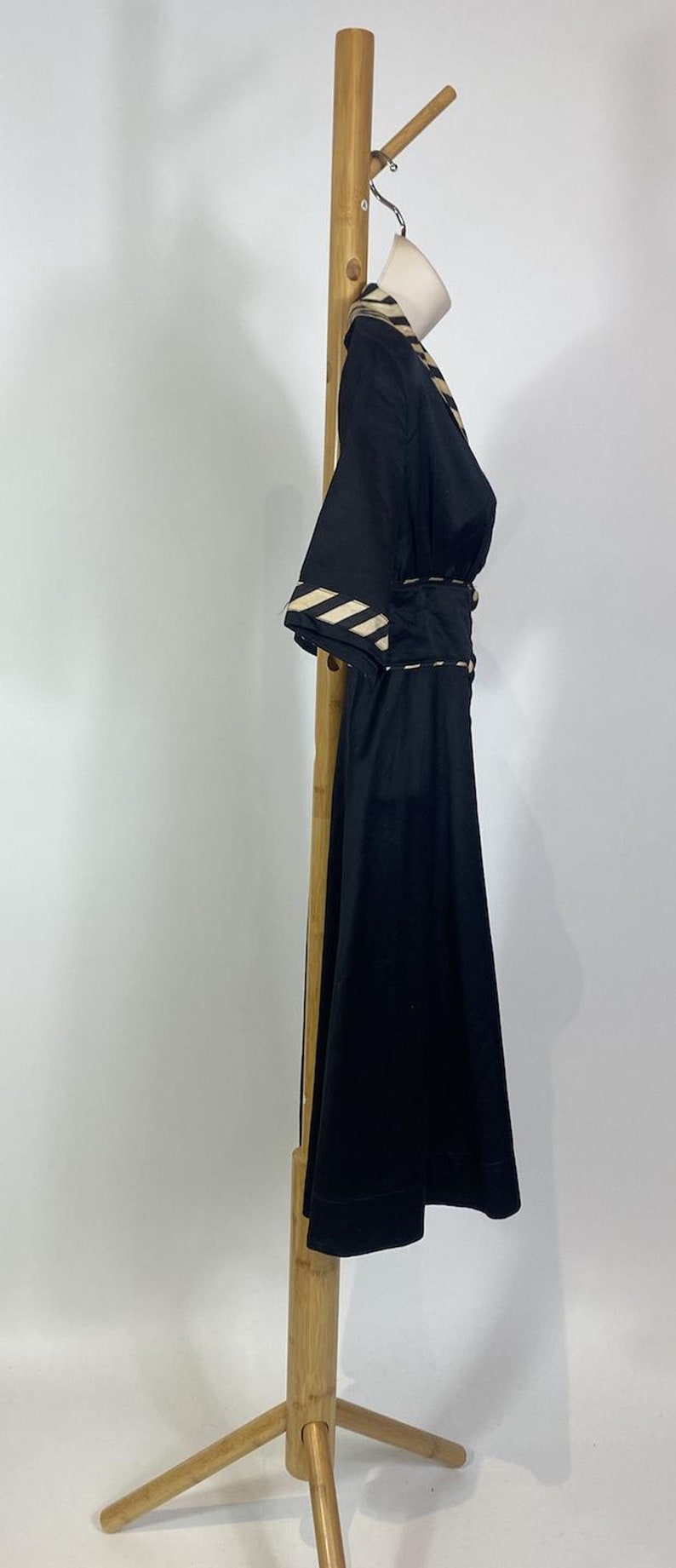 1940s Black Cotton Striped Trim Day Dress image 4
