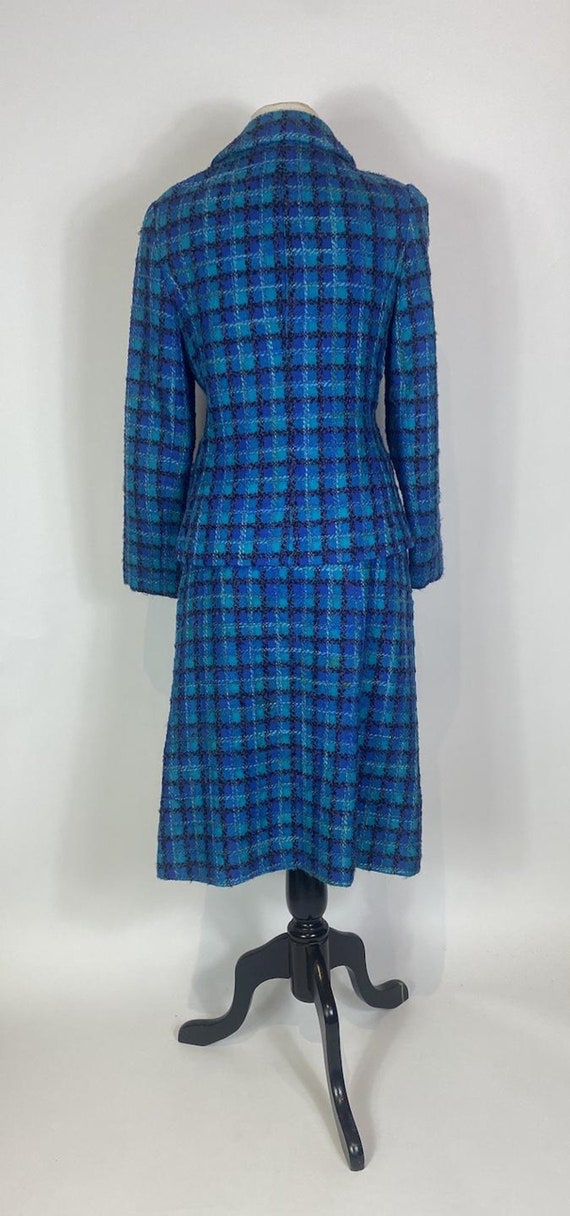 1960s Lord & Taylor Blue Plaid Wool Tweed Skirt a… - image 4