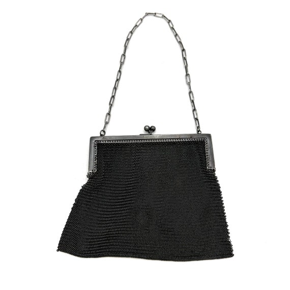 1910s-1915s Metal Mesh Kiss Lock Bag With Chain H… - image 3