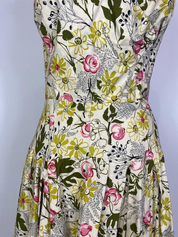 1950s - 1960s Garden Floral Print Cotton Maxi Dre… - image 7