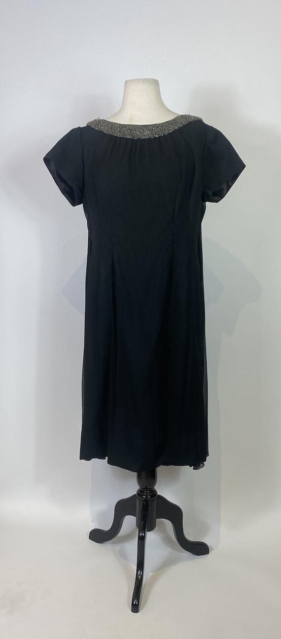 1960s Black Chiffon Beaded Neckline Mod Dress - image 2