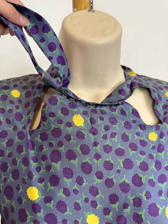 1940s Purple Floral Print Tie Neck Midi Dress - image 4